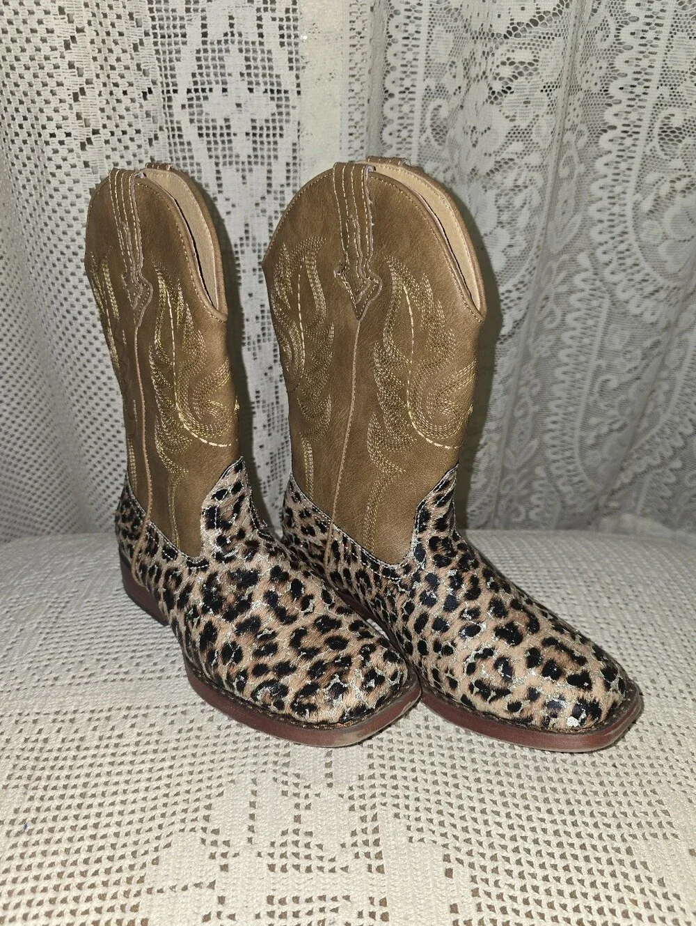 Roper Glitter Leopard Girls Cowboy Boots 3 New Without Tag